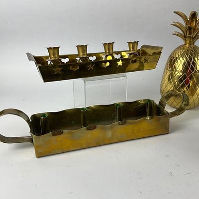 275 Punch Tin Lamp with Ethan Allen Brass Pineapple Candle Holders
