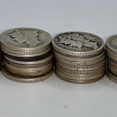 Lot of 40 Mixed Date Mercury Dimes
