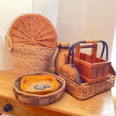 287 Large Basket lot with Thermos