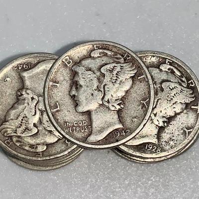 Lot of 23 Mixed Date Mercury Dimes