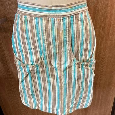 Vintage Apron striped turquoise, brown white stripes