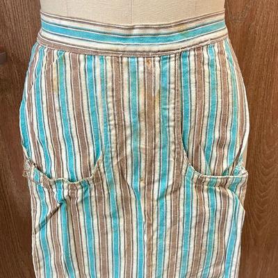 Vintage Apron striped turquoise, brown white stripes