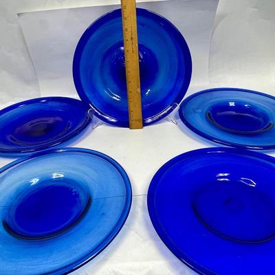 Five Large Cobalt Blue Blown Glass Plates from Mexico