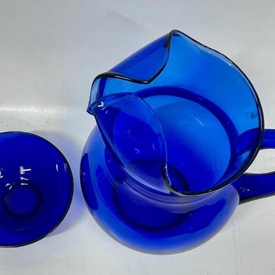 Cobalt blue blue glass pitcher & bowl