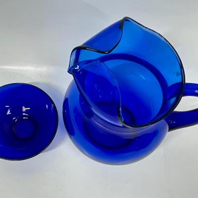 Cobalt blue blue glass pitcher & bowl