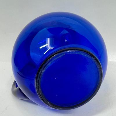 Cobalt blue blue glass pitcher & bowl
