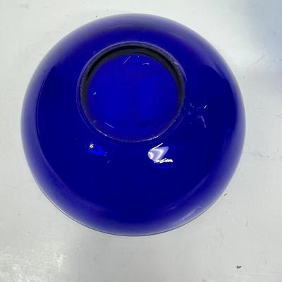 Cobalt blue blue glass pitcher & bowl