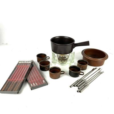 299 Vintage Mid Century Modern Glass Swedish Fondue Set