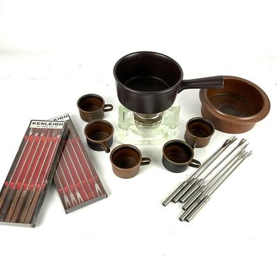 299 Vintage Mid Century Modern Glass Swedish Fondue Set