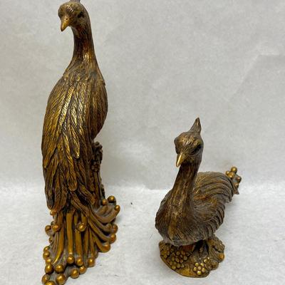 Vintage Mid-Century Syroco Gold Peacock Pheasant Statues Figurines - a Pair