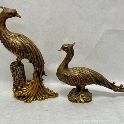 Vintage Mid-Century Syroco Gold Peacock Pheasant Statues Figurines - a Pair