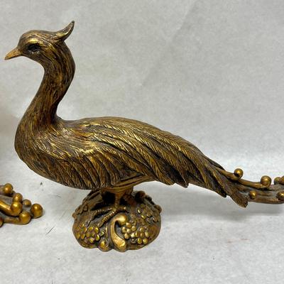 Vintage Mid-Century Syroco Gold Peacock Pheasant Statues Figurines - a Pair