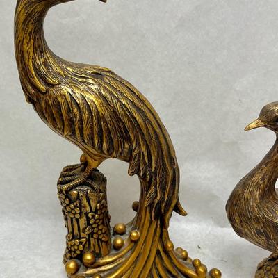 Vintage Mid-Century Syroco Gold Peacock Pheasant Statues Figurines - a Pair