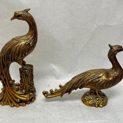 Vintage Mid-Century Syroco Gold Peacock Pheasant Statues Figurines - a Pair