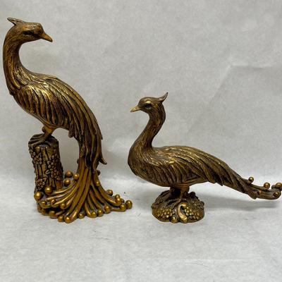 Vintage Mid-Century Syroco Gold Peacock Pheasant Statues Figurines - a Pair