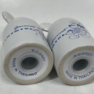 Vintage Pair of Gourmet Mickey Ceramic Salt and Pepper Shakers White and Blue