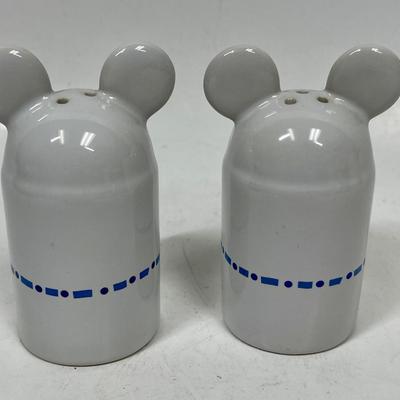 Vintage Pair of Gourmet Mickey Ceramic Salt and Pepper Shakers White and Blue