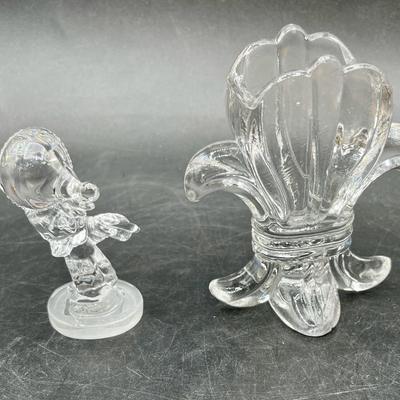 Enesco Crystal figurine and EAPG Fleur De Lis Toothpick Holder