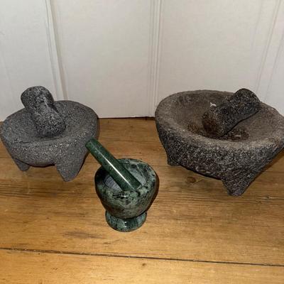 311 Lot of Stone, Granite, Brass Mortar & Pestle