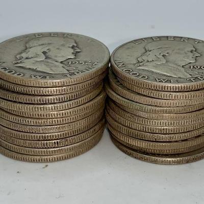 Lot of 20 Mixed Date Franklin Half Dollars