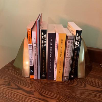329 Lot of Ernest Hemingway Books with Brass Bookends