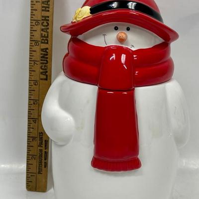 Houston Harvest Gifts Porcelain Snowman Cookie Jar Plays Music when Top Removed