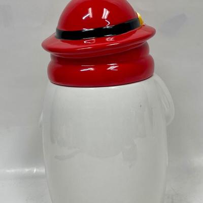 Houston Harvest Gifts Porcelain Snowman Cookie Jar Plays Music when Top Removed