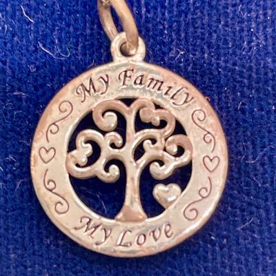 Sale Photo Thumbnail #380: 925 Italy Sterling silver chain with small round silver medallion, with a tree in relief.  Good condition.