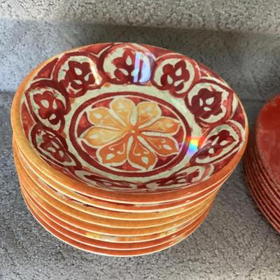 Williams Sonoma Melamine Lot 8 each bowls, salad plate, dinner plate, a platter and a bowl