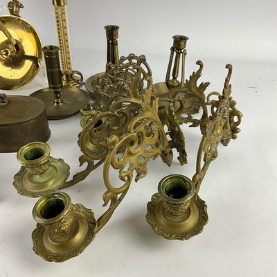 358 Large Lot of Brass Candlesticks, Lantern , Colonial Candles
