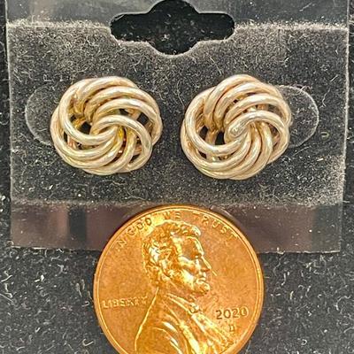 Silvertone Pierced Ear Earrings - Siver knot studs for pierced ears