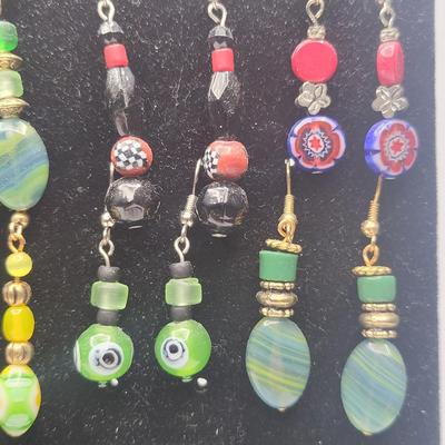 12 Pairs Handmade Art Glass Bead Earrings & Display Stand