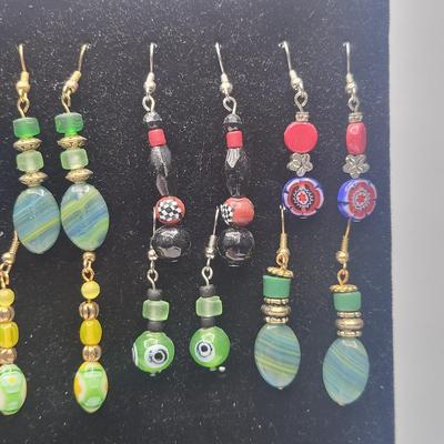 12 Pairs Handmade Art Glass Bead Earrings & Display Stand