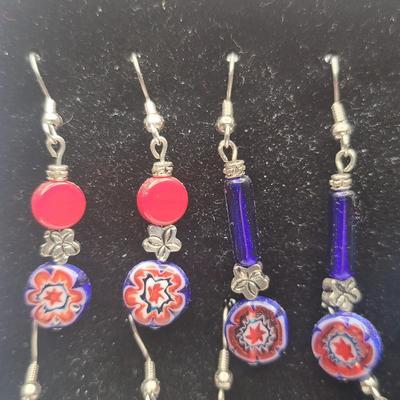 12 Pairs Handmade Art Glass Bead Earrings & Display Stand