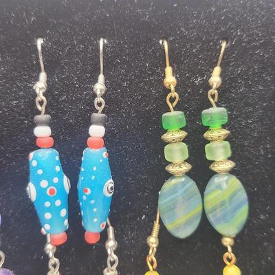 12 Pairs Handmade Art Glass Bead Earrings & Display Stand