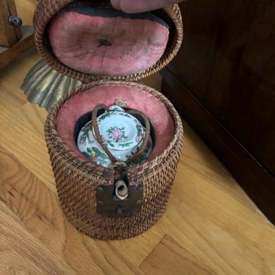 Lot 98 - Antique Chinese Teapot and Teacup Cup with Basket
