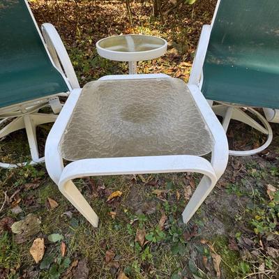 264 Pair of Aluminum Green and White Swivel Chairs