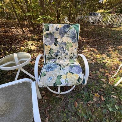 264 Pair of Aluminum Green and White Swivel Chairs