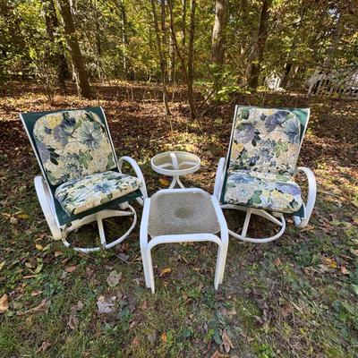 264 Pair of Aluminum Green and White Swivel Chairs
