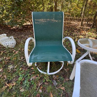 264 Pair of Aluminum Green and White Swivel Chairs