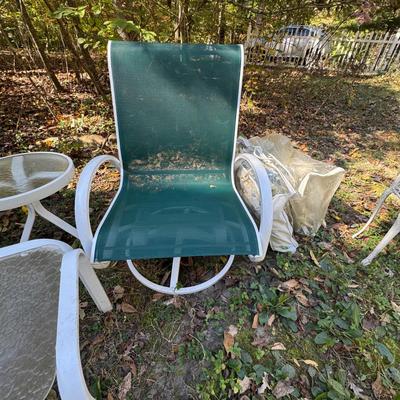 264 Pair of Aluminum Green and White Swivel Chairs