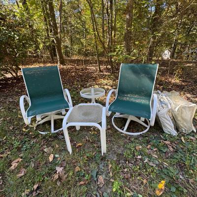 264 Pair of Aluminum Green and White Swivel Chairs
