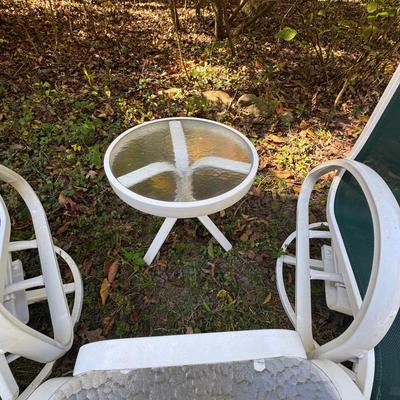 264 Pair of Aluminum Green and White Swivel Chairs