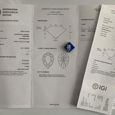 IGI Certified 4.01 Carat Pear Shaped Lab Diamond