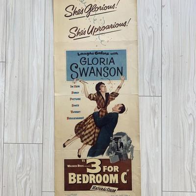 3 for Bedroom "C" original 1952 vintage insert  movie poster