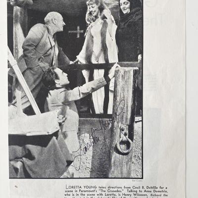 Loretta Young signed magazine page