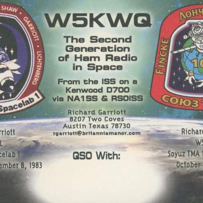 The Second Generation of Ham Radio in Space Richard Garriott signed card