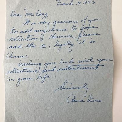 Anne Ives signed 1953 letter