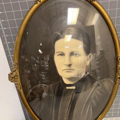 1878 Grandma Groth Photo, Ornate Metal Frame with Curved Glass 