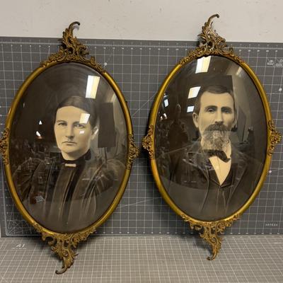 1878 Grandma Groth Photo, Ornate Metal Frame with Curved Glass 